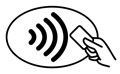 The Contactless symbol shows a hand holding a debit card over the indicator inside an oval outline. 